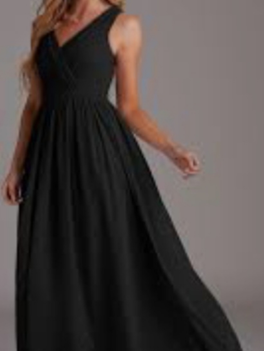 Azazie Black V-Neck Sleeveless Chifffon Maxi Dress with Satin Waist Tie NWT Sz L
